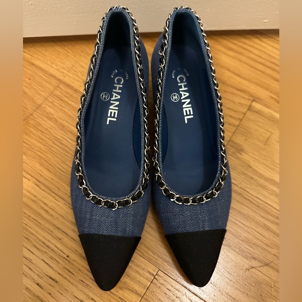 Chanel denim heeled ballet